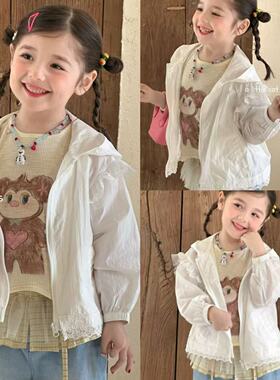 A Little Cat 110-150女童26春夏简约百搭白色蕾丝连帽防晒衣外套