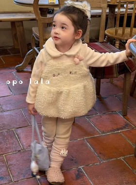 opolala25秋90-130女童洋气可爱百搭羊羔毛背心马甲加绒打底衫