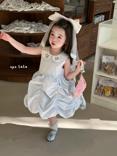 opolala正品90-130女童26夏韩版洋气可爱娃娃领无袖连衣裙公主裙