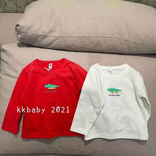 kkbaby韩版童装21春男女童纯棉柔软个性舒修身百搭长袖打底T恤衫
