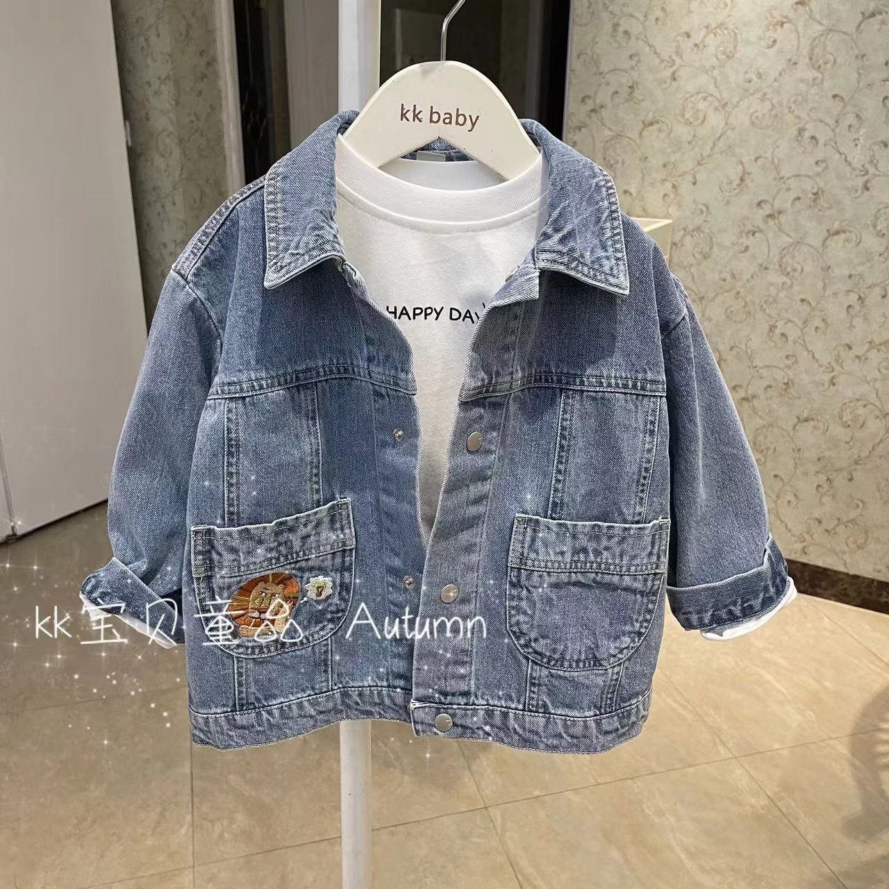 100-130男女童刺绣卡通牛仔外套