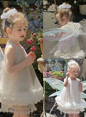 90-130女童25夏7seven小中童韩版洋气可爱白色天使翅膀背心连衣裙