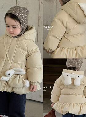 7seven25冬90-130女童小中童洋气可爱休闲百搭浅黄色连帽羽绒服
