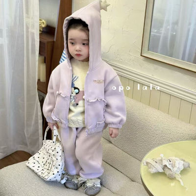 卡通毛衣运动连帽加绒套装