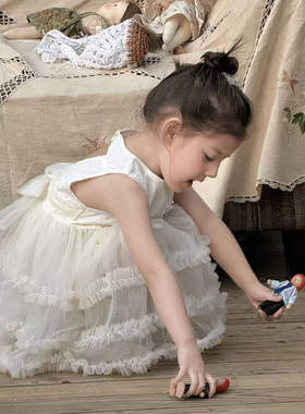 90-130女童25夏款7seven韩版时尚可爱白色无袖蛋糕裙公主裙连衣裙