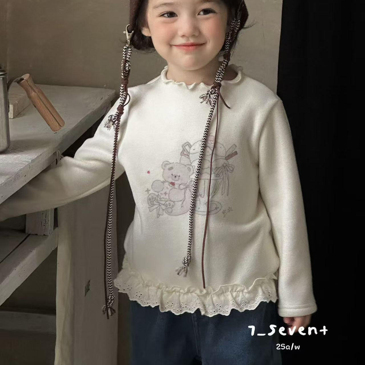 7seven90-130女童白色加绒打底衫