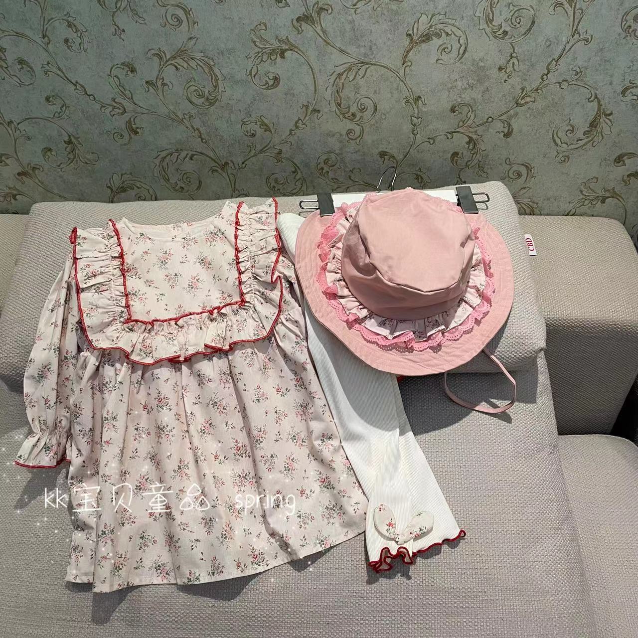 23春女套装甜美春秋碎花帽子套装