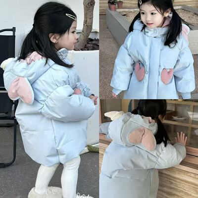 7seven女童浅蓝色连帽爱心羽绒服