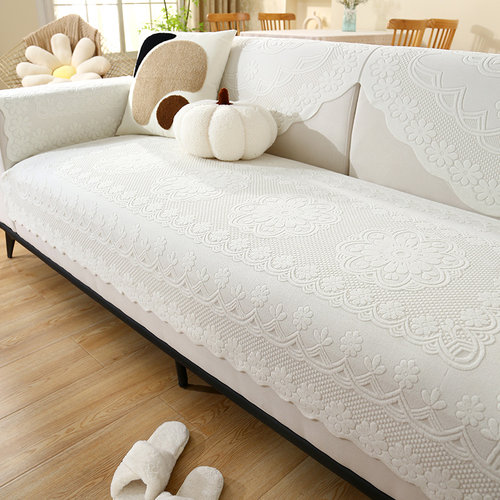 文艺百搭加厚蕾丝沙发巾防滑靠背巾扶手盖布米白色四季通用沙发垫