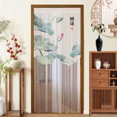 通用遮挡隐私防蚊门帘双层蕾丝装 新中式 免打孔纱帘四季 饰布艺隔断