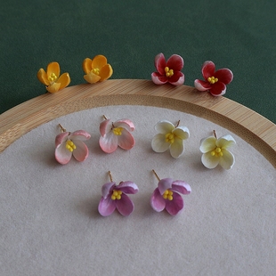 非遗绒花小众设计蚕丝古风桂花耳钉中式高雅旗袍配搭国风耳饰