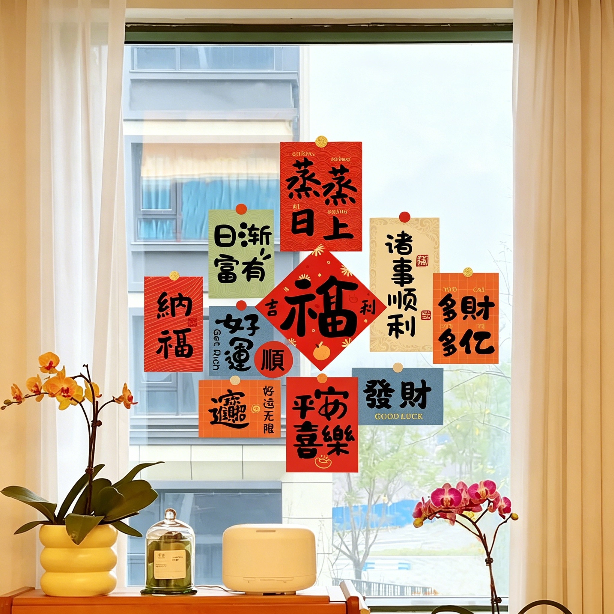 乔迁之喜窗花贴装饰厨房玻璃门贴纸窗户静电贴搬家入宅仪式布置 - 实物图