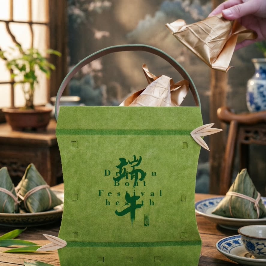 端午节伴手礼袋中式毛毡礼盒咸鸭蛋粽子手提包高级感礼物包装袋