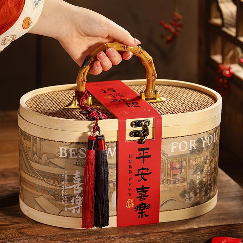 新年礼盒包装马年2026饼干坚果糕点干货烘焙年货特产礼品竹编提篮