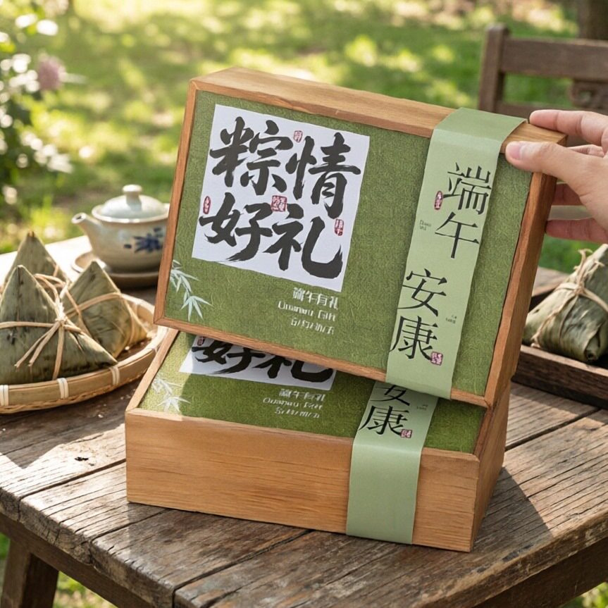 粽子包装盒礼盒肉粽咸鸭蛋特产烘焙茶叶礼品盒端午节送礼中式木盒图片