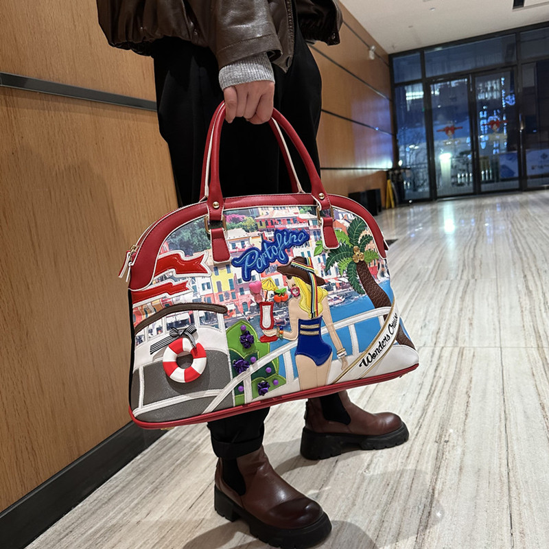 乐缇妃女包拼接撞色大容量手提包