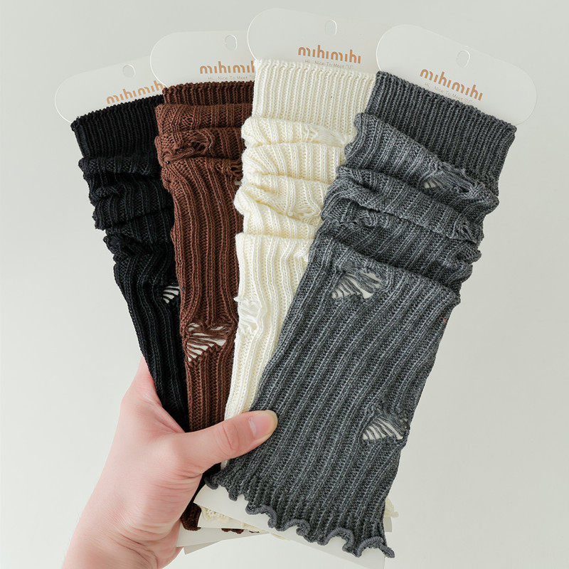 破洞乞丐堆堆袜套女黑白色