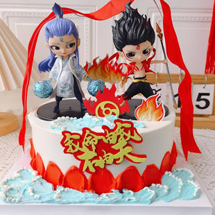 大号立体眼哪吒手办生日蛋糕装饰摆件东海龙王太子敖丙烘焙手办