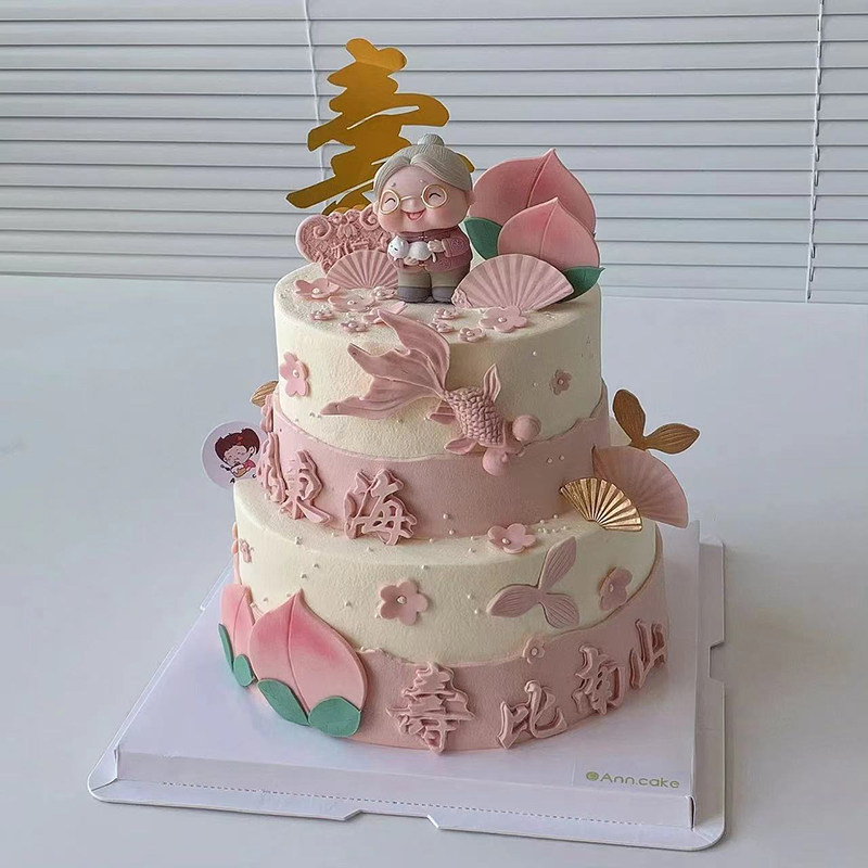 爷爷奶奶祝寿甜品台寿桃硅胶模具翻糖巧克力生日蛋糕装饰烘焙配件