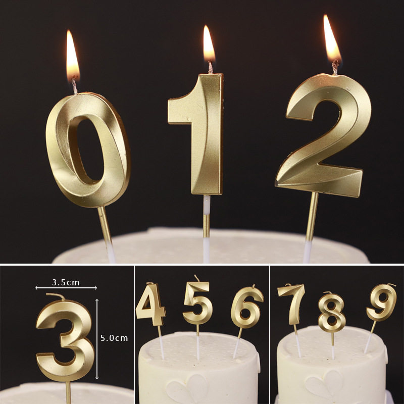 INS网红流行生日蛋糕装饰配件镀金数字蜡烛岁数0-9岁周岁金色蜡烛
