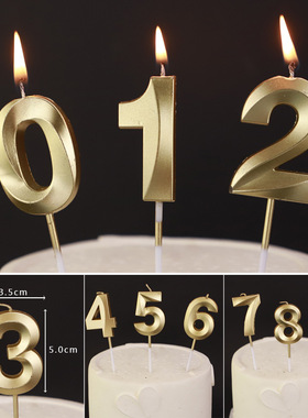 INS网红流行生日蛋糕装饰配件镀金数字蜡烛岁数0-9岁周岁金色蜡烛