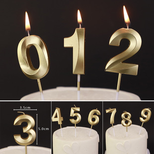 INS网红流行生日蛋糕装饰配件镀金数字蜡烛岁数0-9岁周岁金色蜡烛