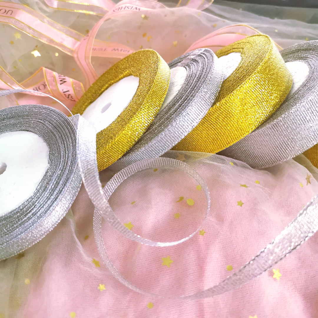 圣诞节水晶鹿蛋糕装饰包装带金葱丝带金色银色扎带蝴蝶结涤纶缎带