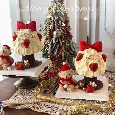 帽子围巾小熊圣诞树玲铛插件摆件