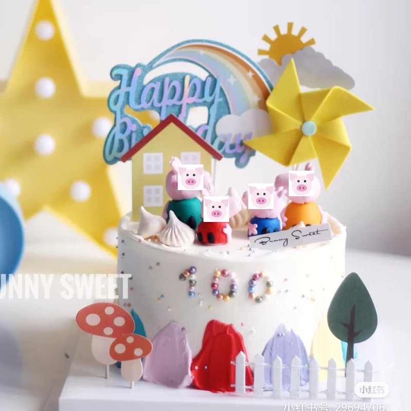 儿童生日蛋糕装饰摆件软陶立体小猪套餐猪妈妈爸爸乖乖猪公仔插件