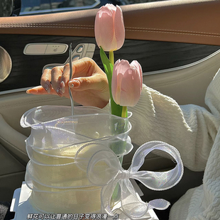 女神节极简风丝带郁金香仿真花束插件母亲节仙女妈妈甜品插件装饰