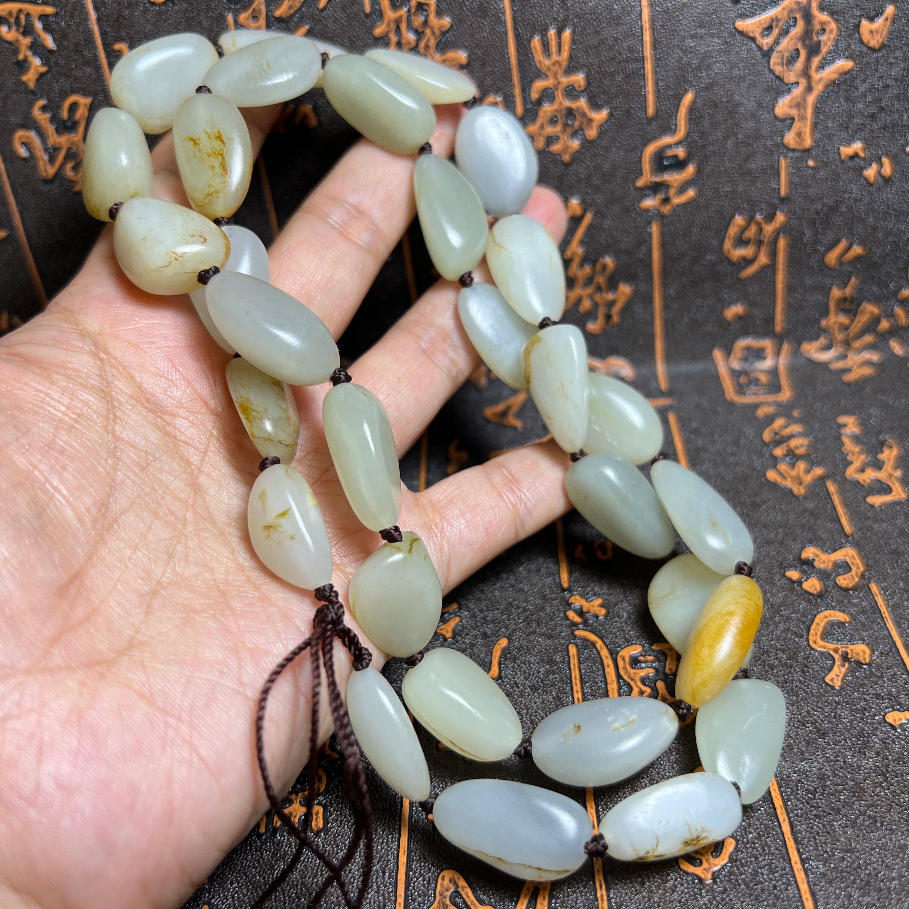 116g新疆和田白玉籽料原石天然无修真皮黄沁项链手串手链青花