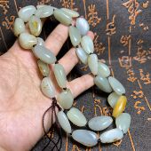 116g新疆和田白玉籽料原石天然无修真皮黄沁项链手串手链青花