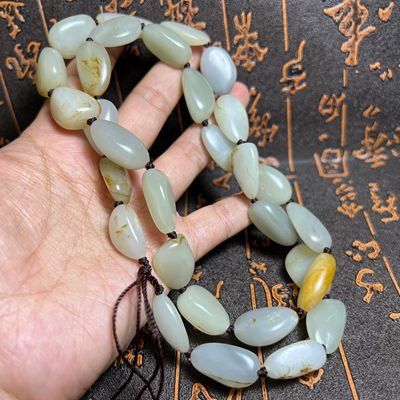 116g新疆和田白玉籽料原石天然无修真皮黄沁项链手串手链青花