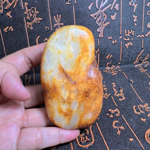 167g荔枝肉白玉和田籽料原石把件真黄皮雕刻料新疆玩皮籽玉原石