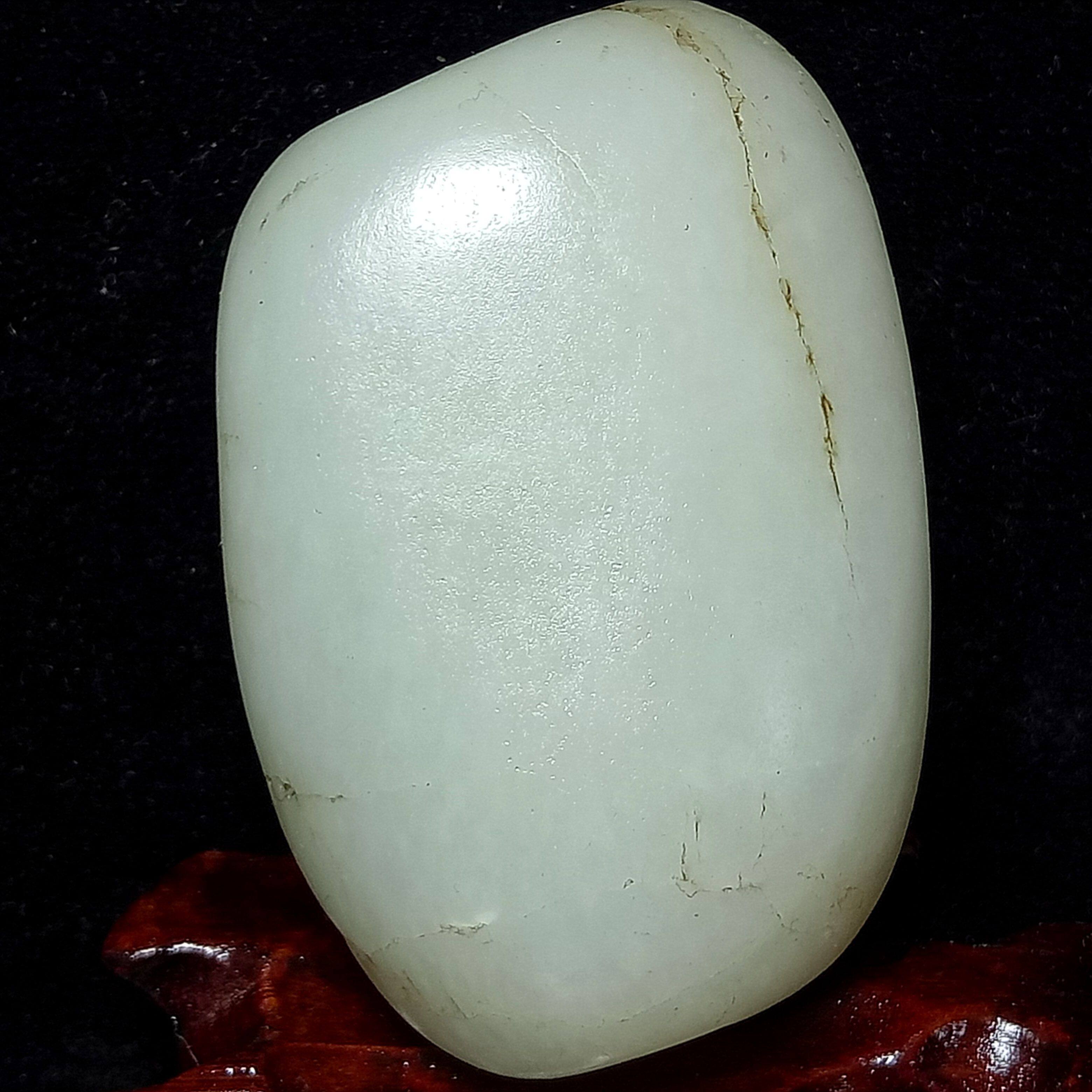 新疆和田白玉籽料原石 独籽 真皮顺手把件 暖白 一级白无修籽玉