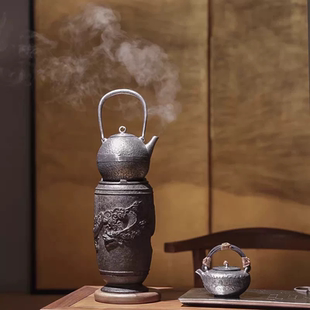 纯手工炭炉铸铁碳炉煮茶风炉铁壶碳炉高端茶室侘寂古风茶空间炉子