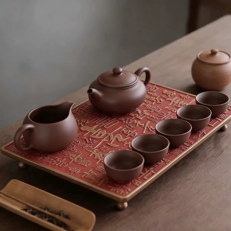 铸铁红色百喜干泡茶盘 小型茶台(尺寸 长 35宽 16.3cm高3.7cm)