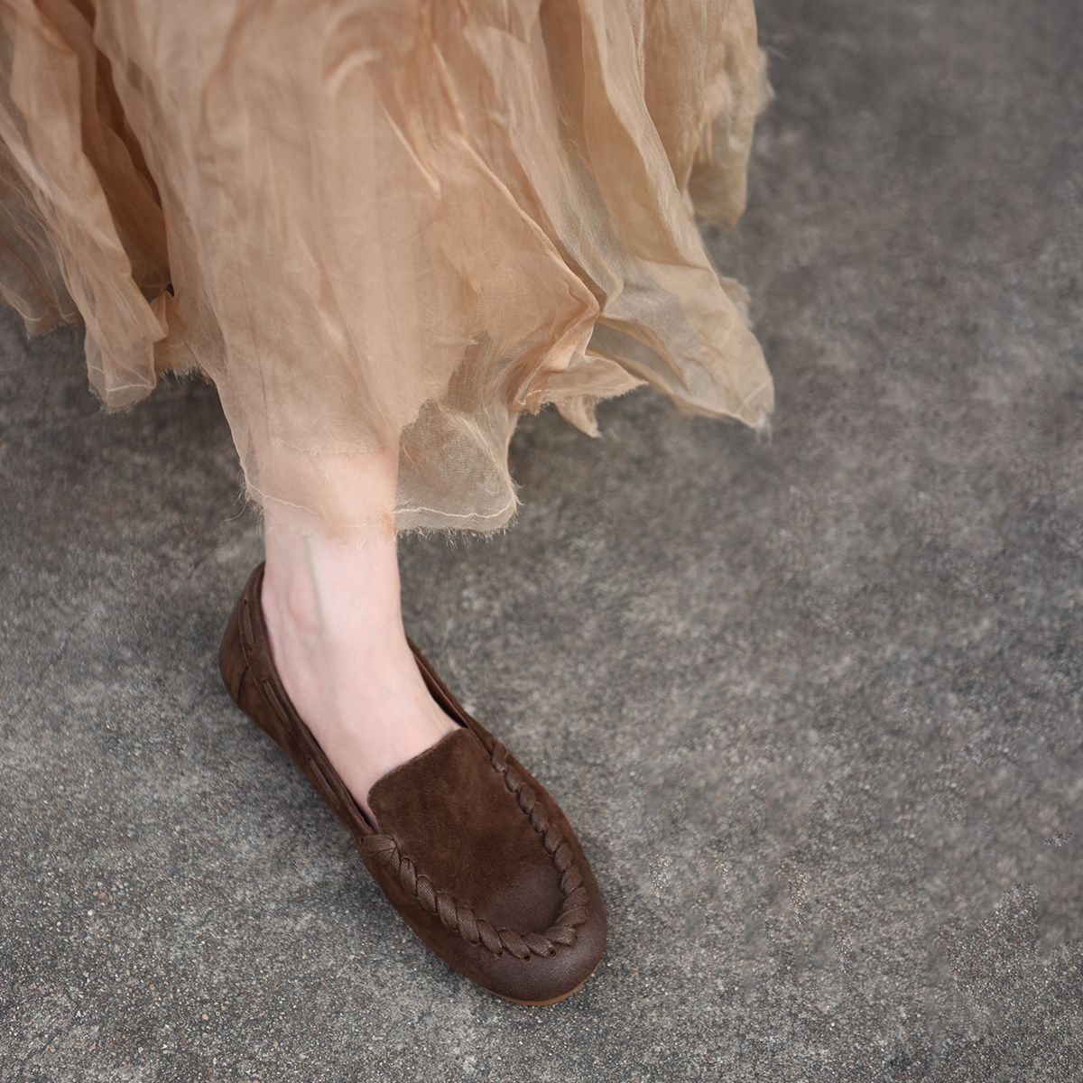 头层牛皮手工缝线豆豆鞋乐福鞋