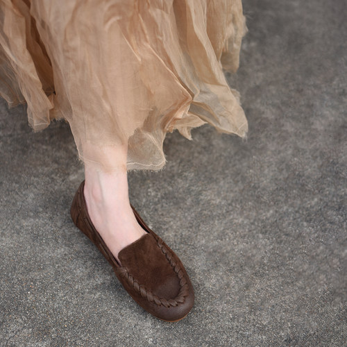 头层牛皮手工缝线豆豆鞋乐福鞋