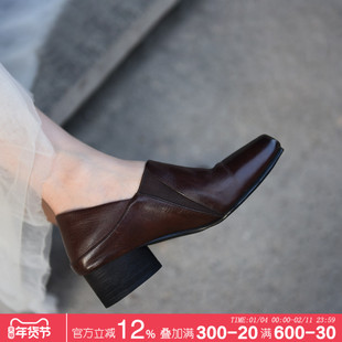 Artmu阿木原创真皮女鞋芭蕾单鞋女中跟两穿黑色小皮鞋2026新款