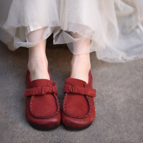 阿木舒适真皮平底单鞋女乐福鞋