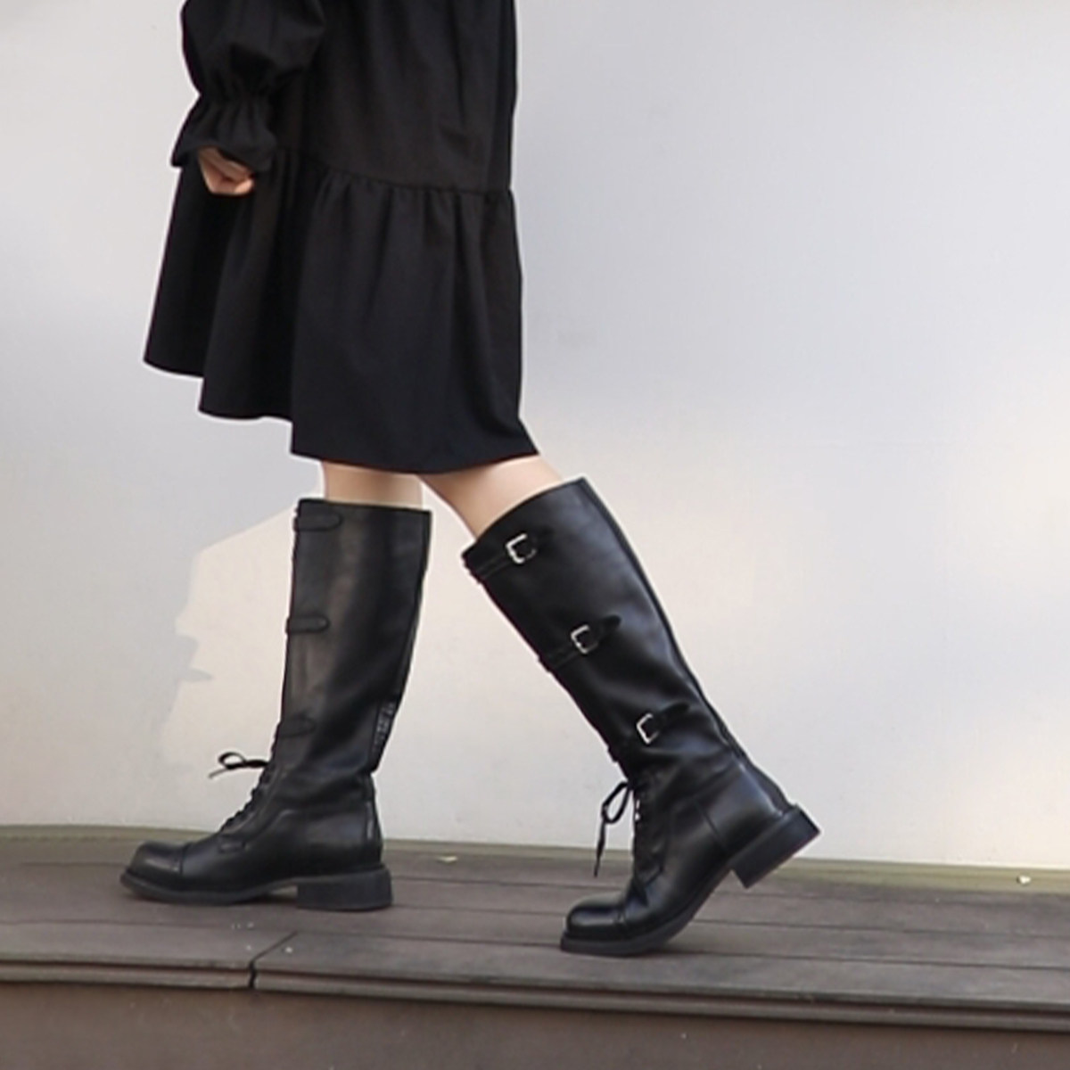 ArtmuArtmu阿木miu骑士靴不过膝长靴女真皮绑带马丁长筒靴机车靴