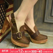 后空 防水台皮带扣女鞋 Artmu阿木原创新款 复古粗高跟真皮包头凉鞋