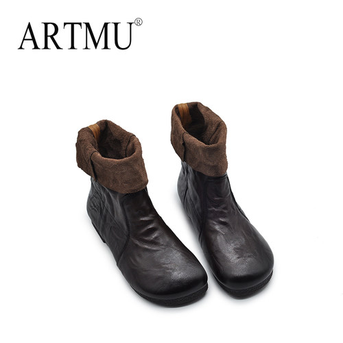 头层牛皮短靴子舒适百搭平底靴