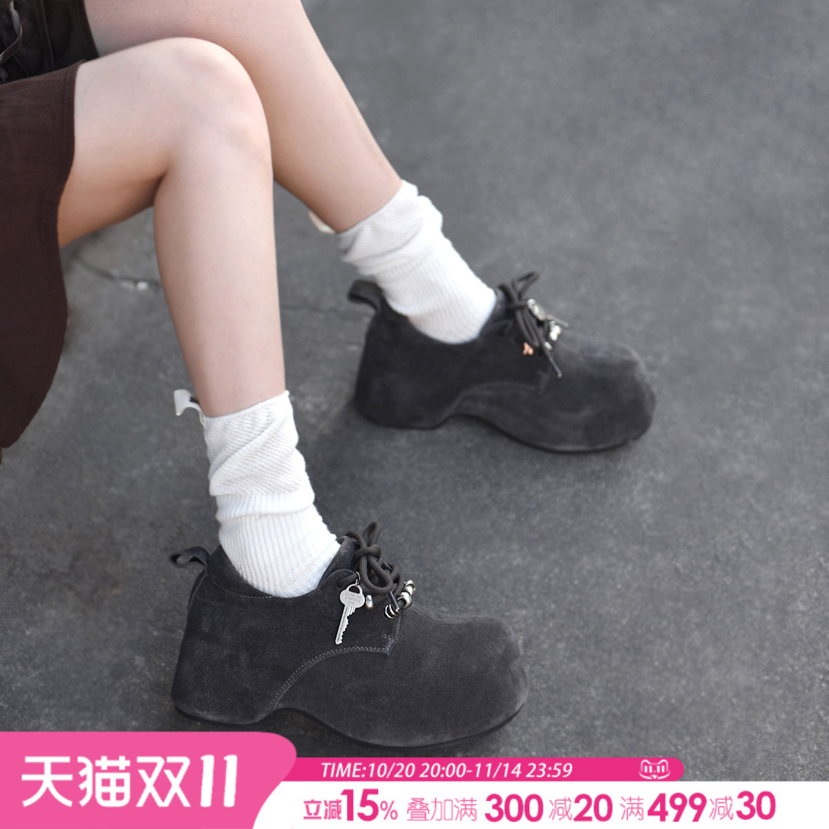 真皮灰色单鞋乐福鞋小个子增高