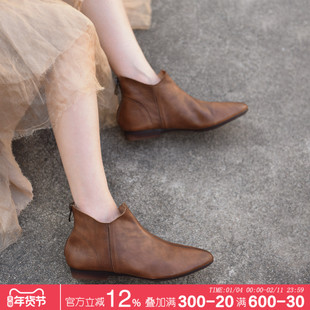 Artmu阿木原创复古尖头美拉德靴子平底短靴2025新款爆款棕色踝靴