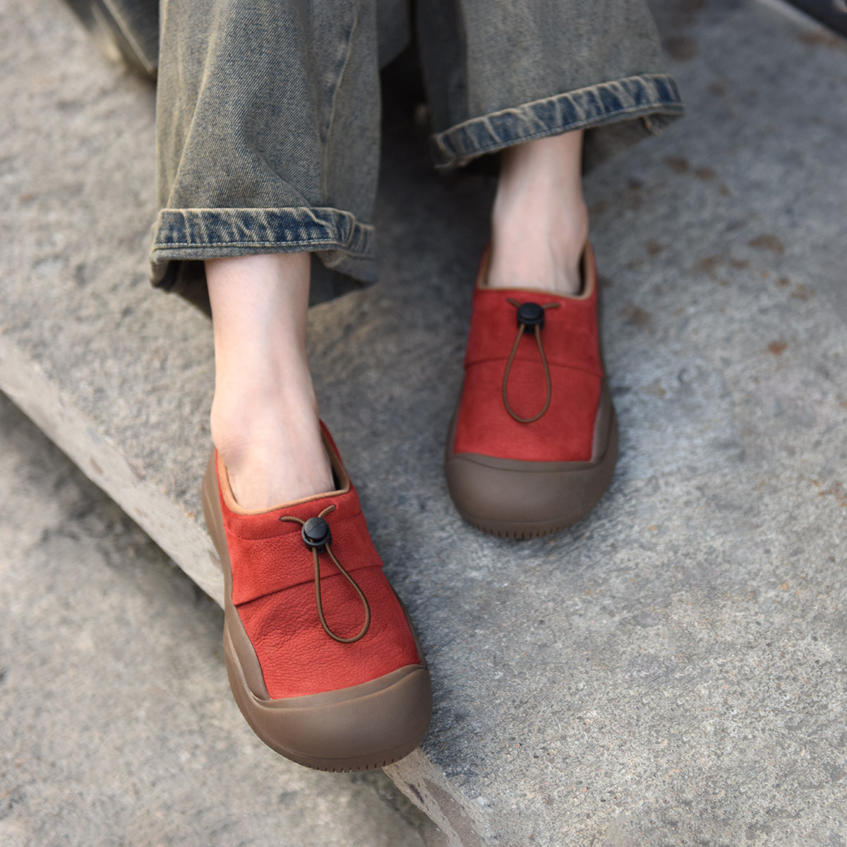 Artmu阿木红色鞋子厚底休闲鞋一脚蹬女鞋百搭学生春秋款2026新款