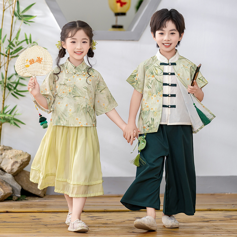 男童汉服春夏中国风亲子装女童日常可穿古风古装幼儿园中秋演出服
