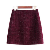 小香风粗花呢亮片半身裙女秋冬胖MM新款 高腰显瘦包臀裙a字短裙厚