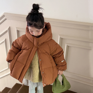 女童冬装加厚连帽羽绒服2025冬季新款儿童短款90白鸭绒羽绒外套
